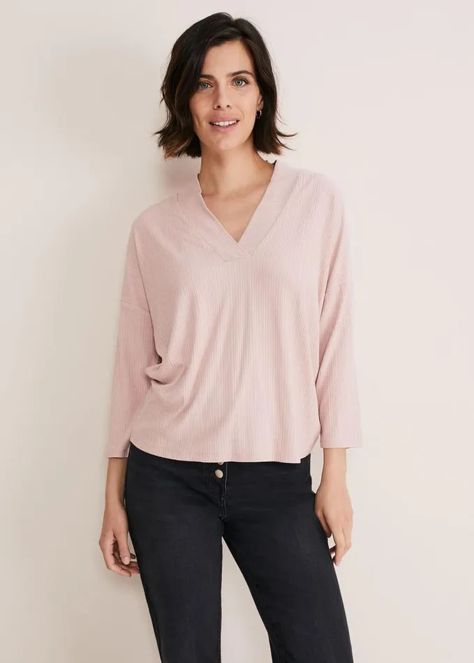 Phase Eight Shellie Textured V Neck Top Dusty Rose Women Tops and TShirts