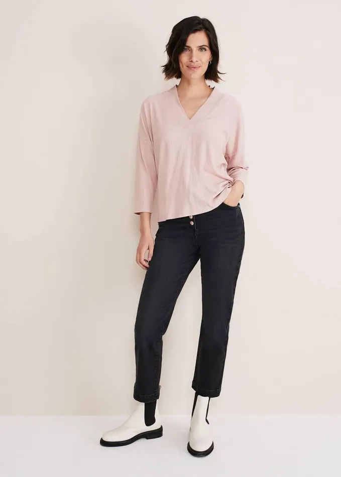 Phase Eight Shellie Textured V Neck Top Dusty Rose Women Tops and TShirts