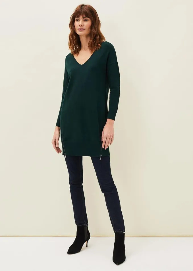 Phase Eight Skylar Knitted Tunic Dress Forest Women Dresses