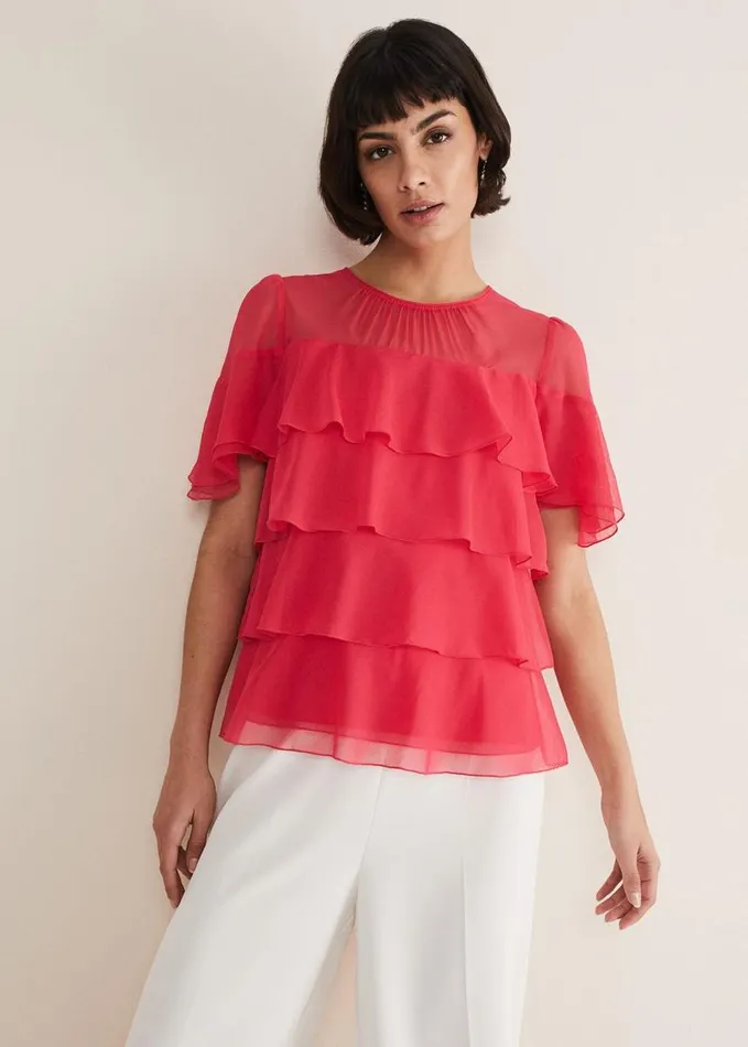 Phase Eight Stacey Ruffle Blouse Fuschia Women Shirts and Blouses