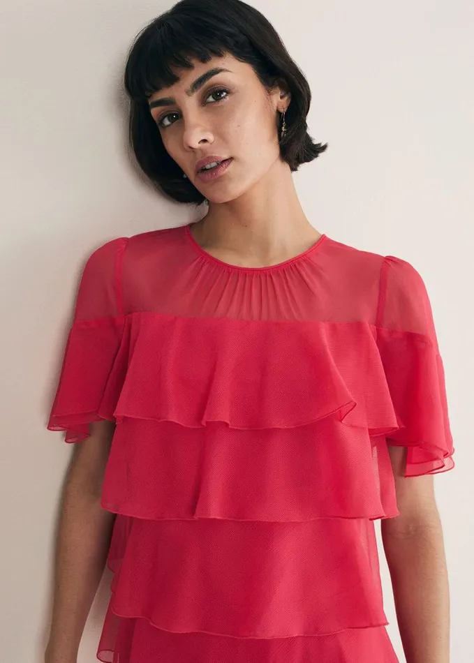 Phase Eight Stacey Ruffle Blouse Fuschia Women Shirts and Blouses