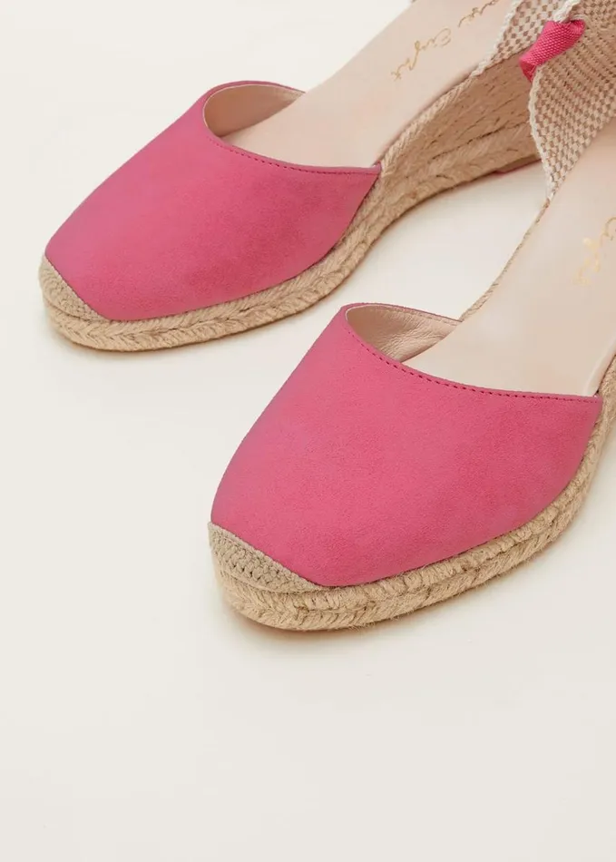 Phase Eight Suede Ankle Tie Espadrille Shoes Bright Pink Women Heels