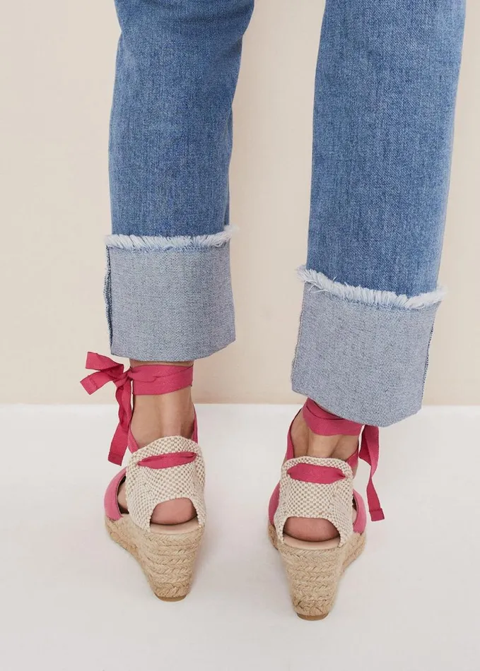 Phase Eight Suede Ankle Tie Espadrille Shoes Bright Pink Women Heels