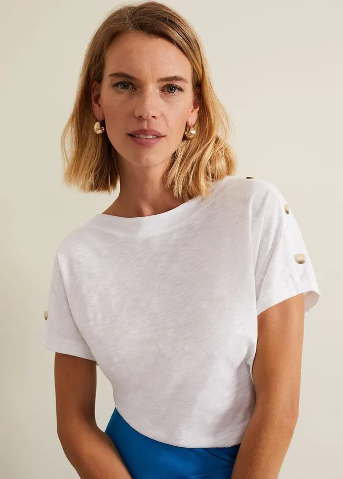 Phase Eight Suzie Button Detail Top White Women Shirts and Blouses