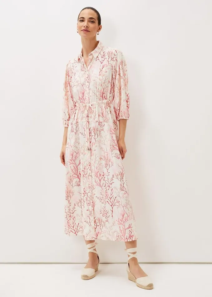 Phase Eight Tana Coral Printed Midi Dress Ivoryred Women Dresses