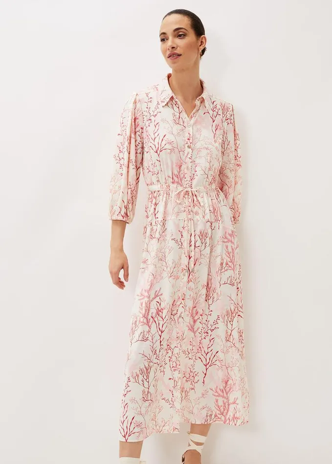 Phase Eight Tana Coral Printed Midi Dress Ivoryred Women Dresses
