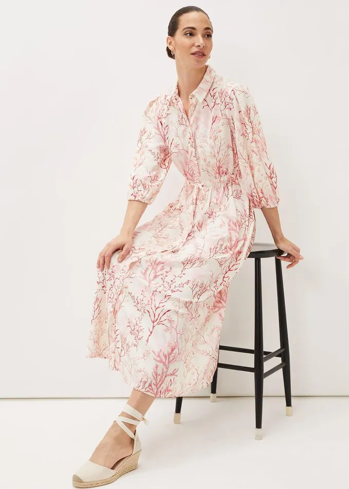 Phase Eight Tana Coral Printed Midi Dress Ivoryred Women Dresses