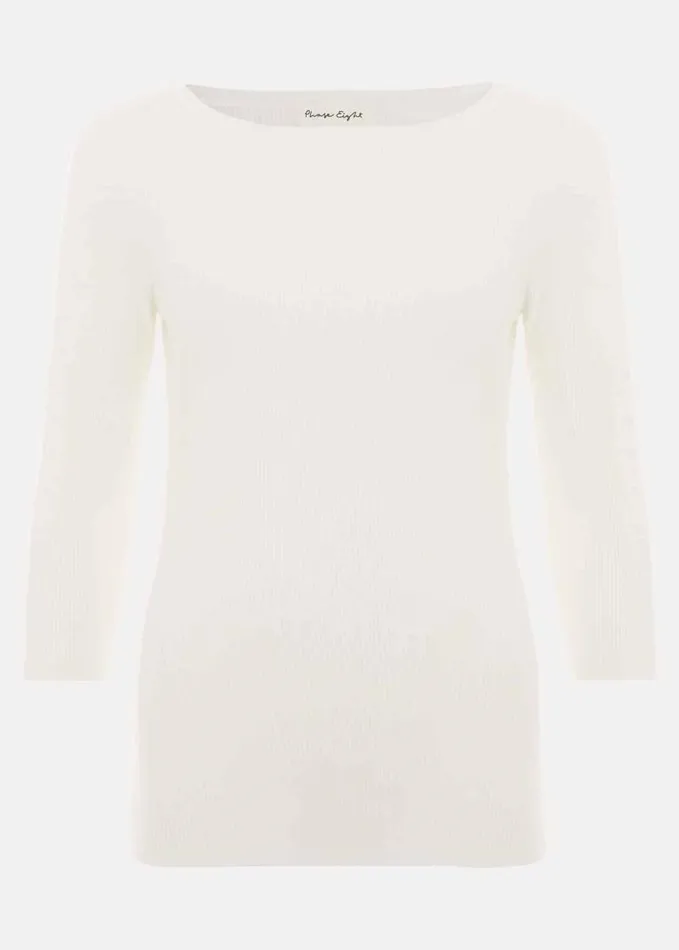 Phase Eight Tannah Ribbed Slash Neck Top Ivory Women Knitwear