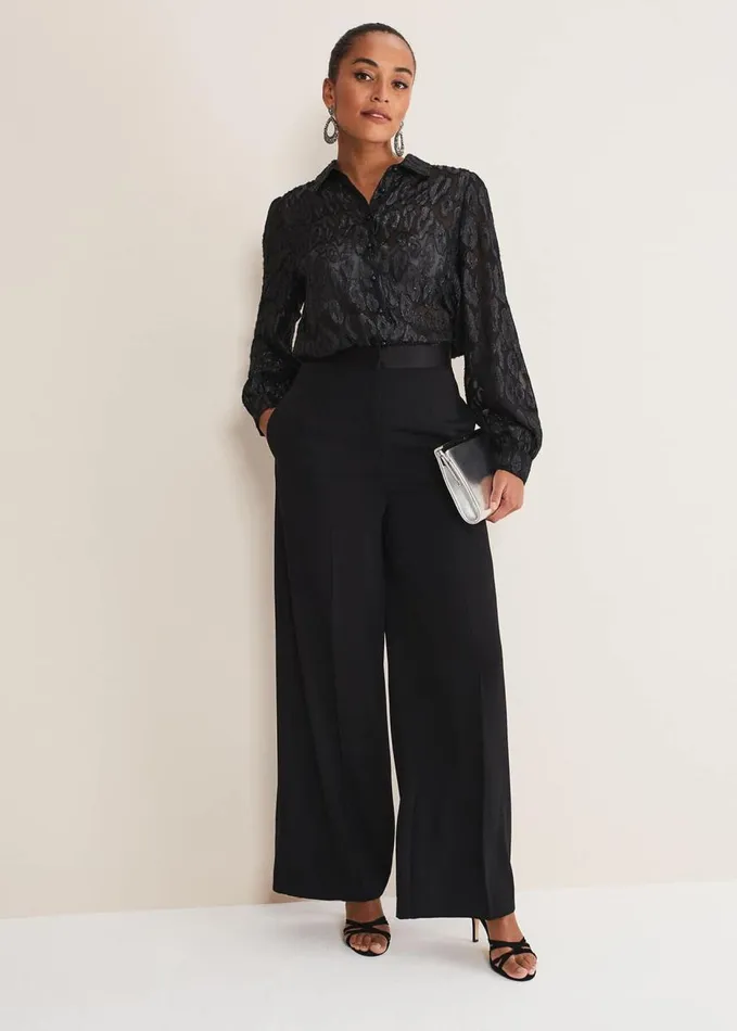 Phase Eight Tate Leopard Jacquard Blouse Black Women Shirts and Blouses