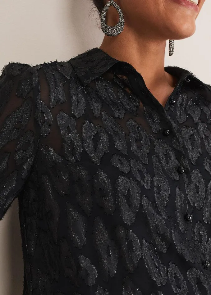 Phase Eight Tate Leopard Jacquard Blouse Black Women Shirts and Blouses