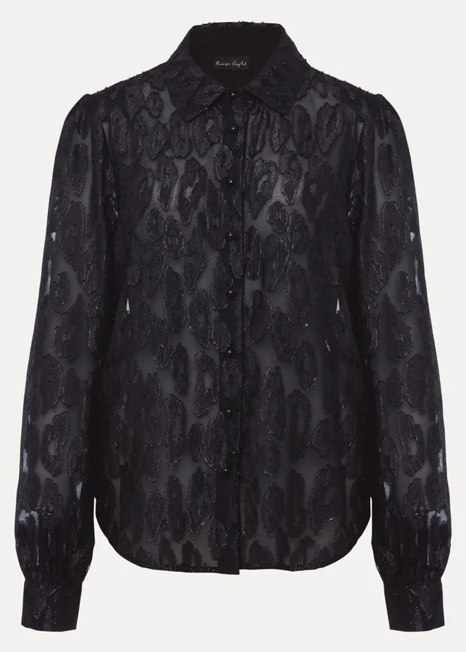 Phase Eight Tate Leopard Jacquard Blouse Black Women Shirts and Blouses
