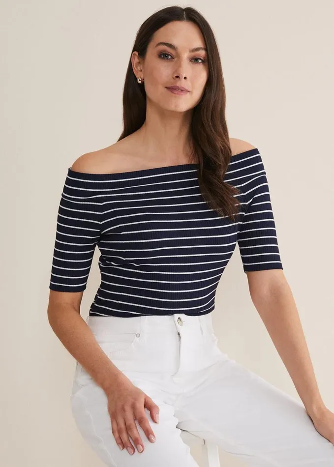 Phase Eight Taylah Striped Bandeau Top Navyivory Women Tops and TShirts
