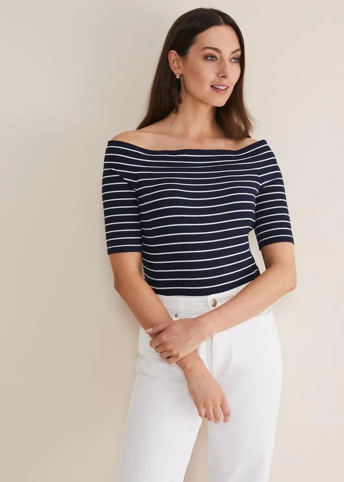 Phase Eight Taylah Striped Bandeau Top Navyivory Women Tops and TShirts