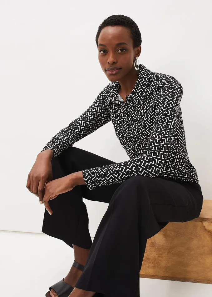 Phase Eight Teigan Jersey Popper Front Shirt Blackivory Women Shirts and Blouses