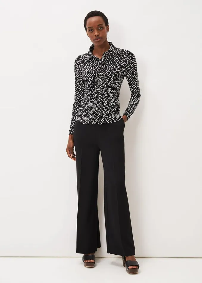Phase Eight Teigan Jersey Popper Front Shirt Blackivory Women Shirts and Blouses