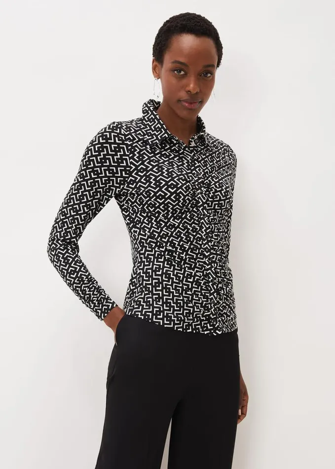 Phase Eight Teigan Jersey Popper Front Shirt Blackivory Women Shirts and Blouses