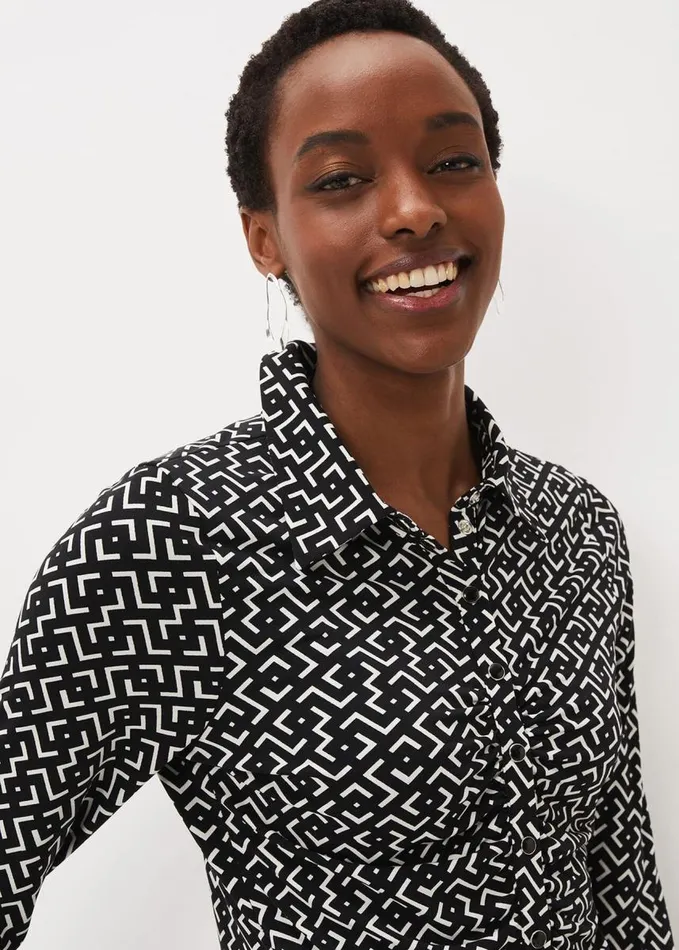 Phase Eight Teigan Jersey Popper Front Shirt Blackivory Women Shirts and Blouses