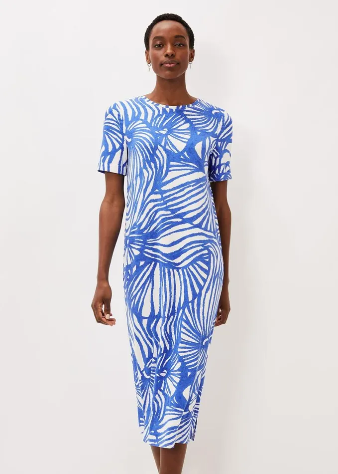 Phase Eight Theresa Shell Print Dress Blue Women Dresses