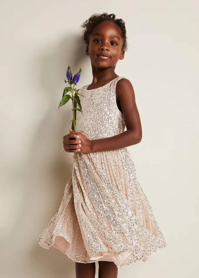 Phase Eight Tiana Sequin Pleat Dress Gold Women Childrenswear