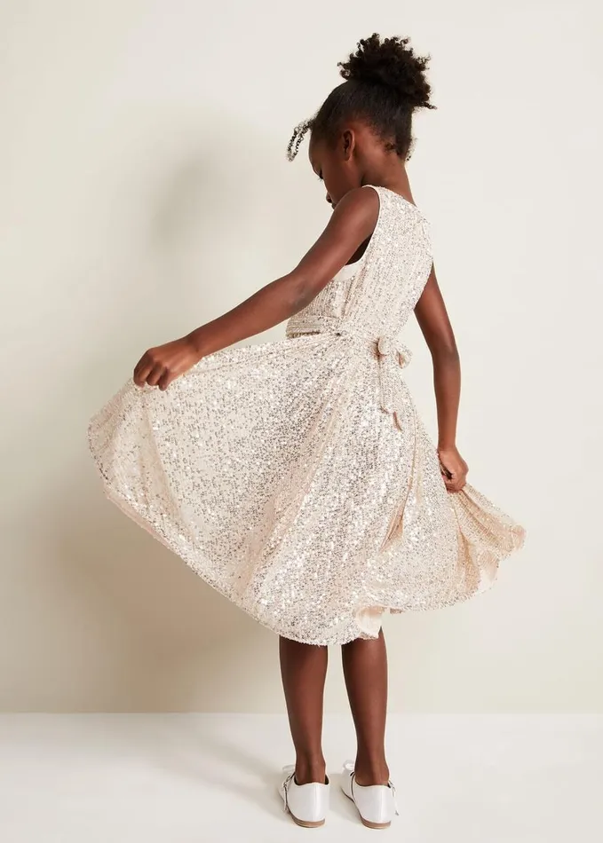Phase Eight Tiana Sequin Pleat Dress Gold Women Childrenswear
