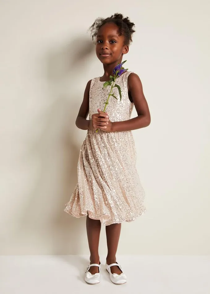 Phase Eight Tiana Sequin Pleat Dress Gold Women Childrenswear
