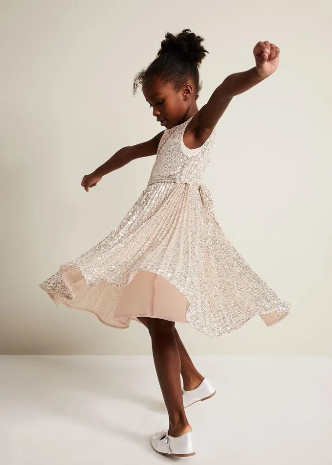 Phase Eight Tiana Sequin Pleat Dress Gold Women Childrenswear