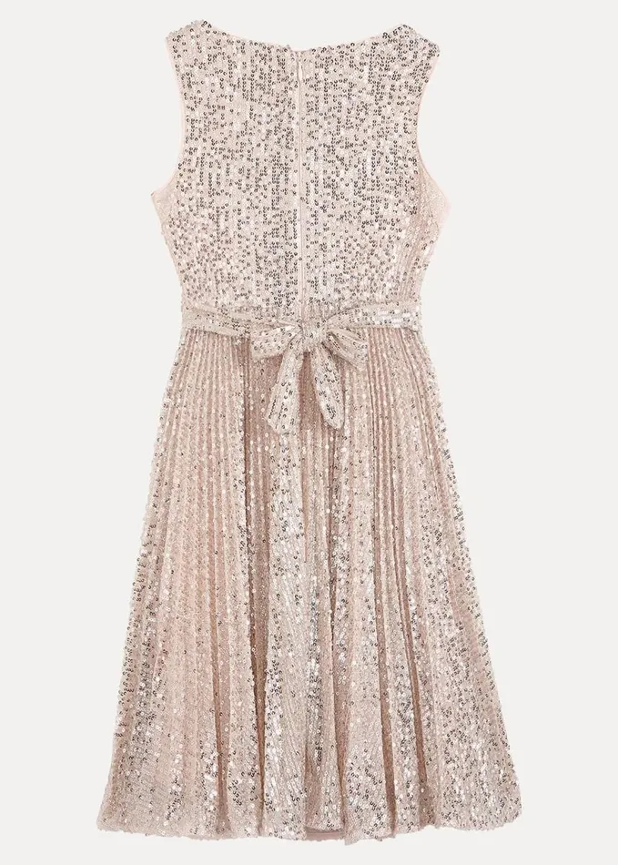 Phase Eight Tiana Sequin Pleat Dress Gold Women Childrenswear
