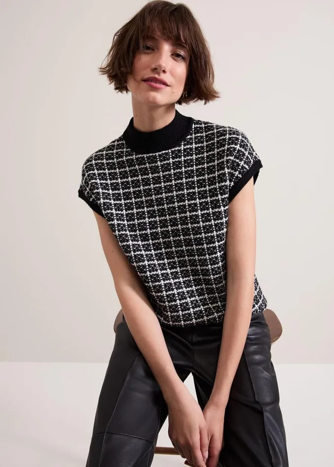 Phase Eight Tiffany Lurex Tank Blackivory Women Knitwear