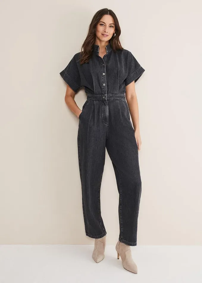 Phase Eight Tilda Denim Jumpsuit Washed Black Women Dresses