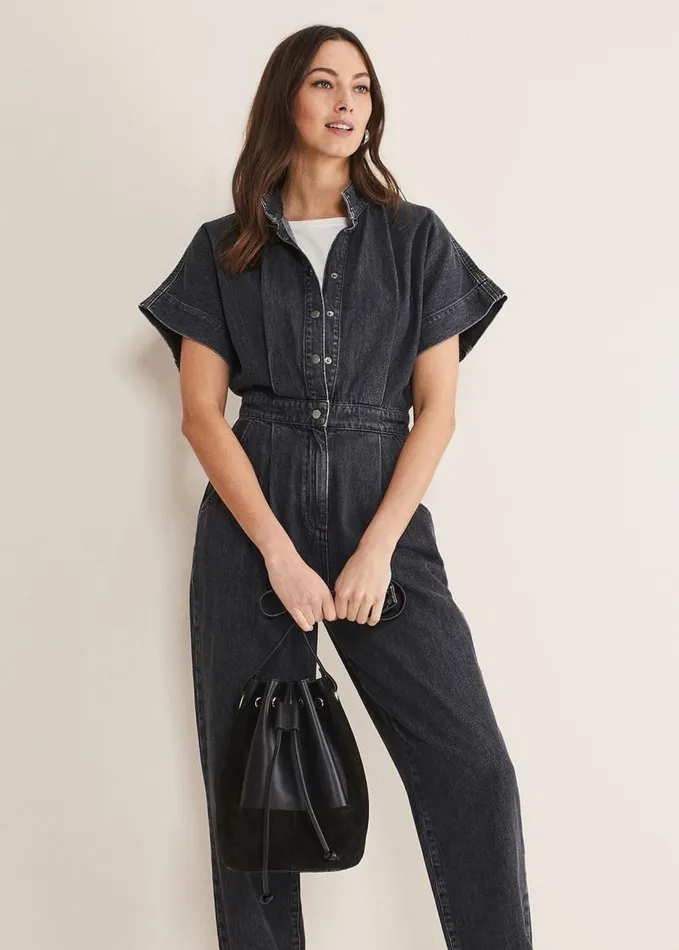 Phase Eight Tilda Denim Jumpsuit Washed Black Women Dresses