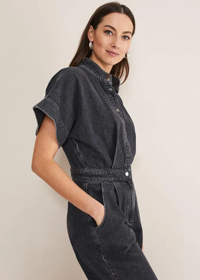 Phase Eight Tilda Denim Jumpsuit Washed Black Women Dresses