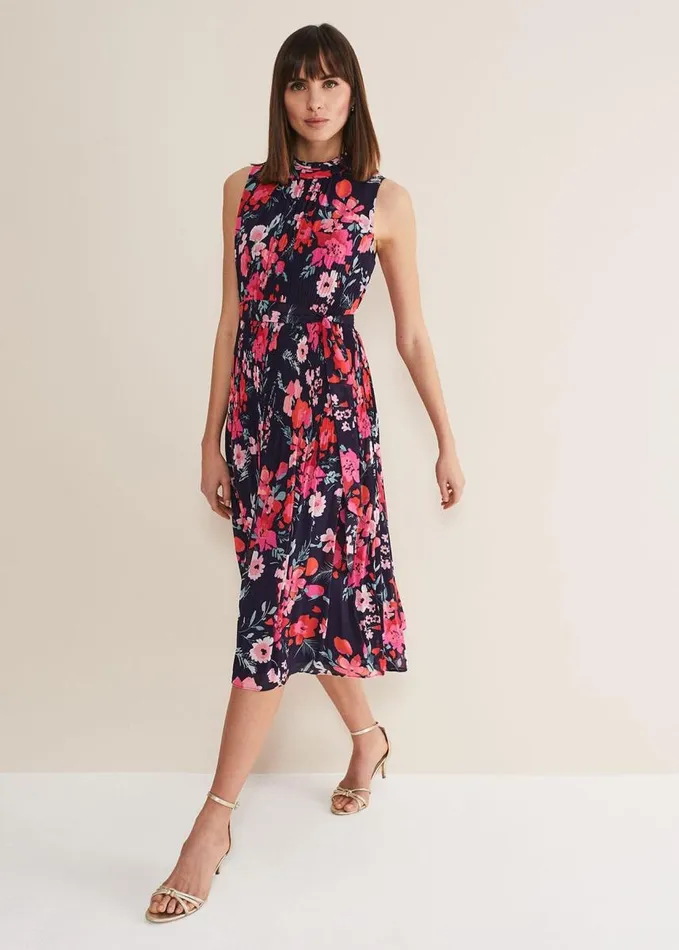 Phase Eight Tillie Floral Pleated Midi Dress Navymulti Women Dresses