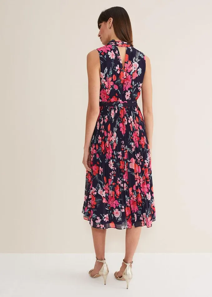 Phase Eight Tillie Floral Pleated Midi Dress Navymulti Women Dresses