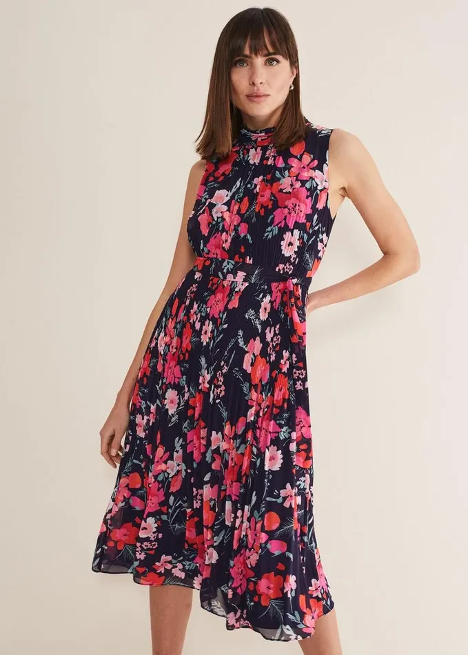 Phase Eight Tillie Floral Pleated Midi Dress Navymulti Women Dresses