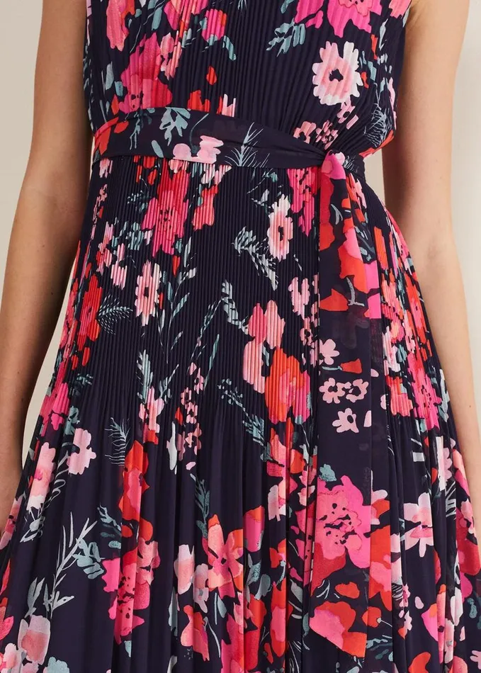 Phase Eight Tillie Floral Pleated Midi Dress Navymulti Women Dresses