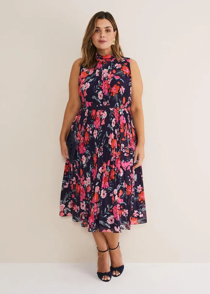 Phase Eight Tillie Floral Pleated Midi Dress Navymulti Women Dresses