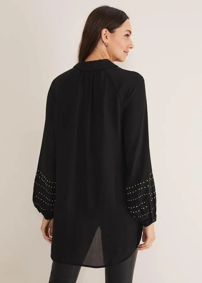 Phase Eight Tullulah Heatfix Sleeve Tunic Blouse Black Women Shirts and Blouses