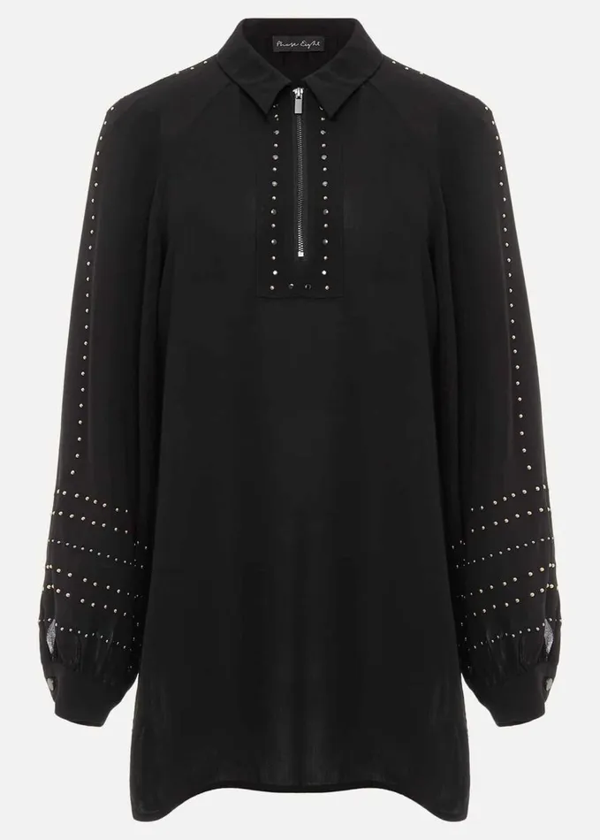 Phase Eight Tullulah Heatfix Sleeve Tunic Blouse Black Women Shirts and Blouses