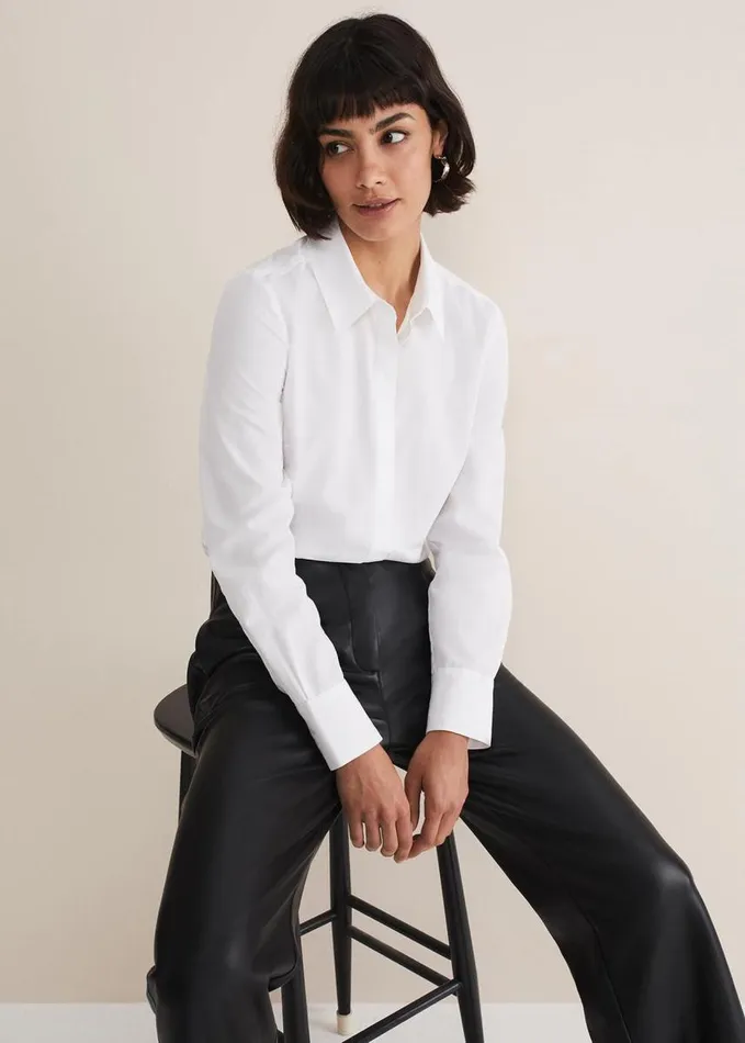 Phase Eight White Cotton Fitted Shirt White Women Shirts and Blouses