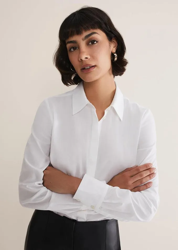 Phase Eight White Cotton Fitted Shirt White Women Shirts and Blouses