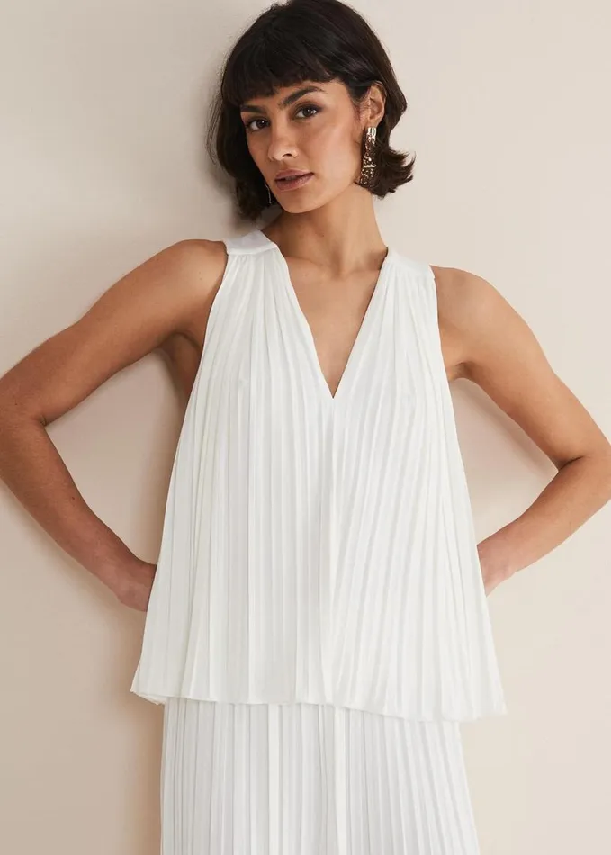Phase Eight Winona Pleated Top Ivory Women Tops and TShirts
