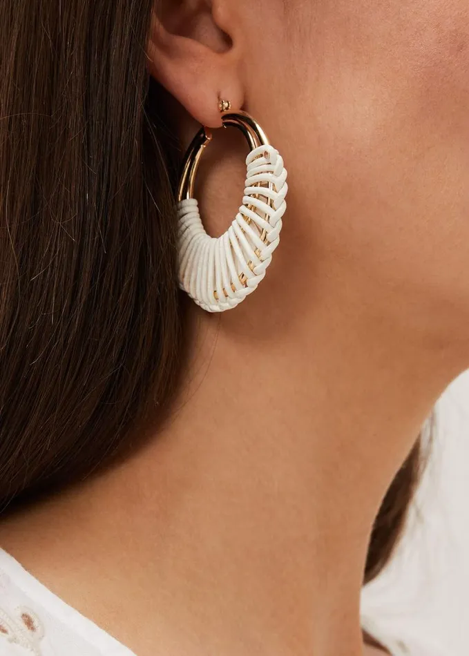 Phase Eight Woven Hoop Earrings White Women Jewellery