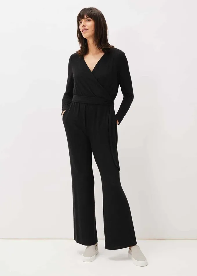 Phase Eight Zarra Wrap Wide Leg Jersey Jumpsuit Charcoal Women Dresses