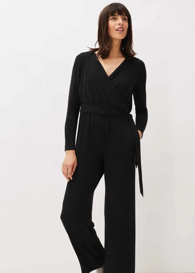 Phase Eight Zarra Wrap Wide Leg Jersey Jumpsuit Charcoal Women Dresses