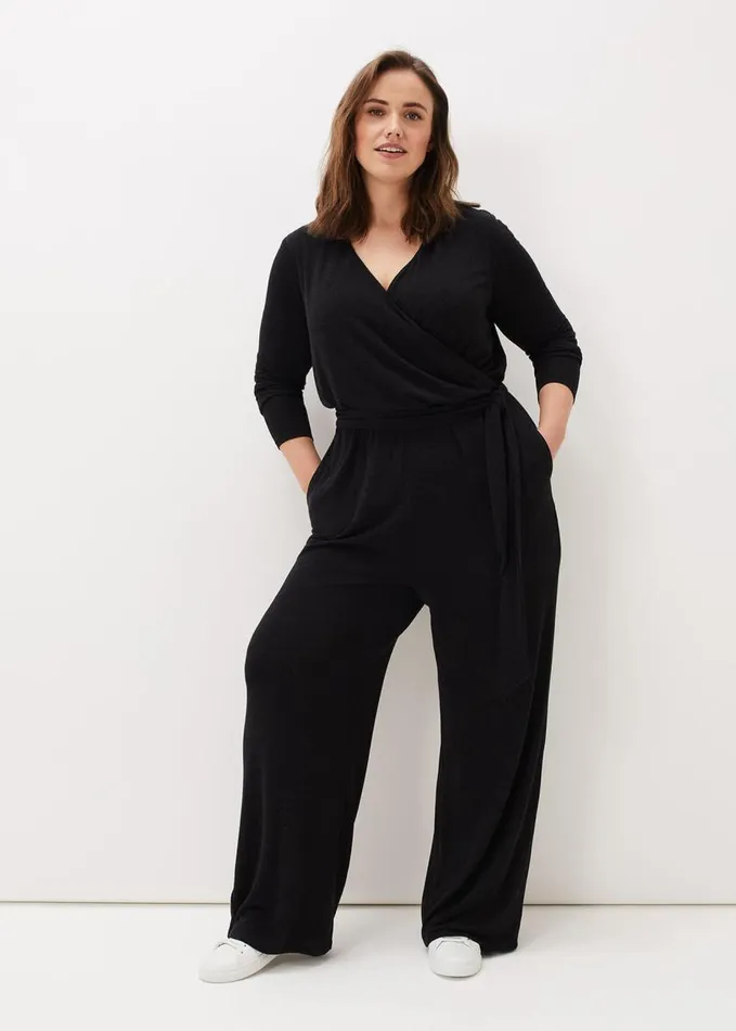 Phase Eight Zarra Wrap Wide Leg Jersey Jumpsuit Charcoal Women Dresses