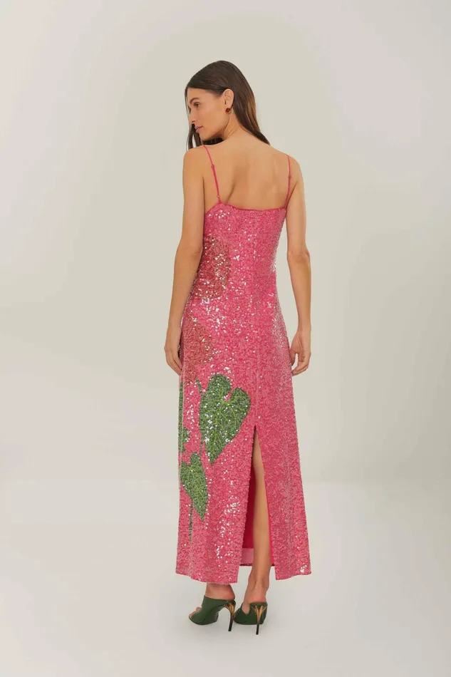 Pink Anthurium Flowers Slip Maxi Dress Women Farm Rio Maxi Dresses