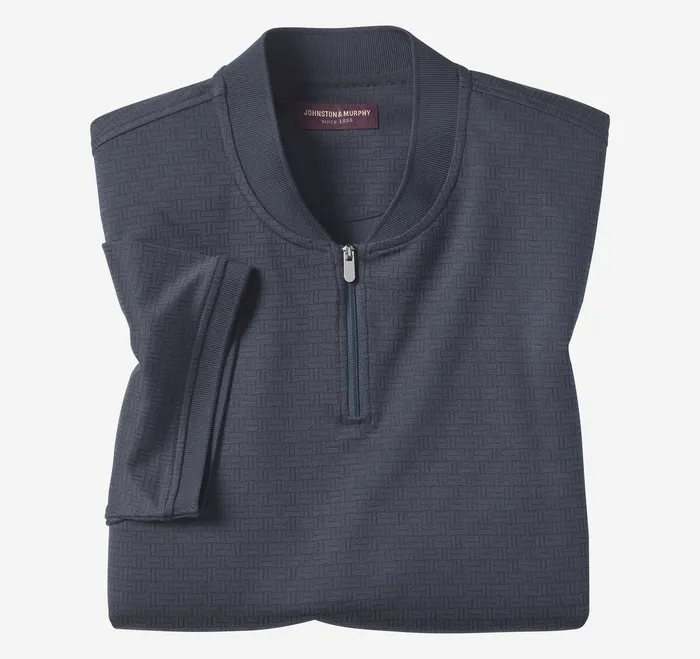Polos and Tees Johnston and Murphy Men Jacquard Zip Polo Navy