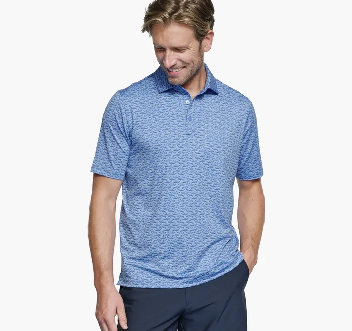 Polos and Tees Johnston and Murphy Men XC4 Performance Print Polos Cool Degree Blue Shark