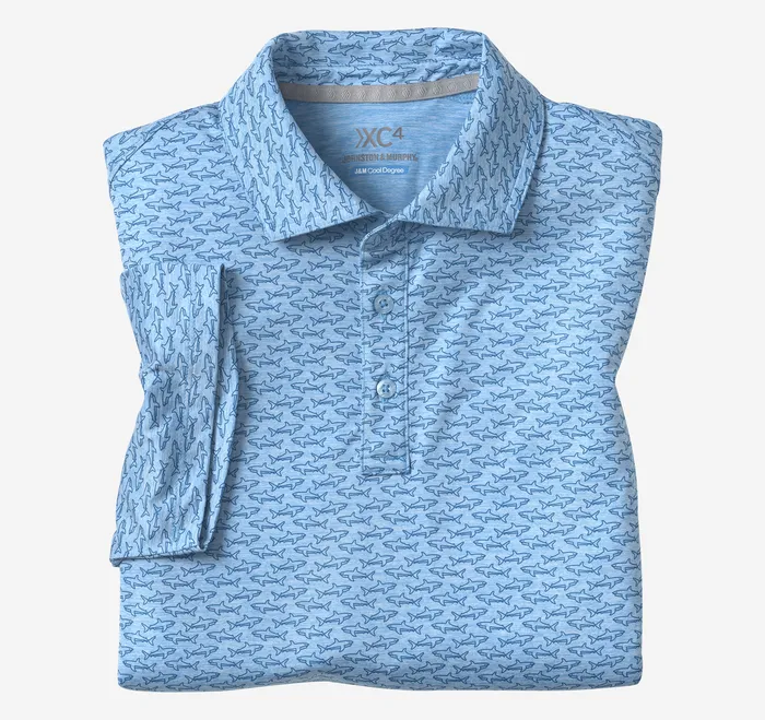 Polos and Tees Johnston and Murphy Men XC4 Performance Print Polos Cool Degree Blue Shark
