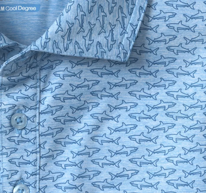 Polos and Tees Johnston and Murphy Men XC4 Performance Print Polos Cool Degree Blue Shark